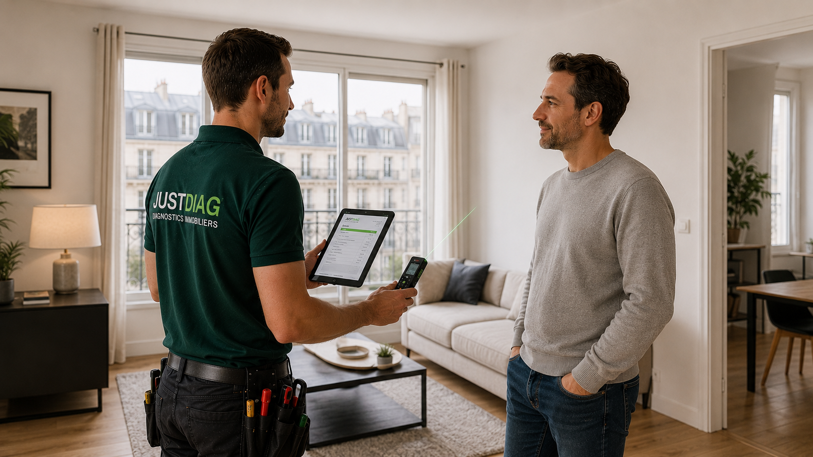Diagnostiqueur JUSTDIAG contrôlant une installation électrique à Montreuil