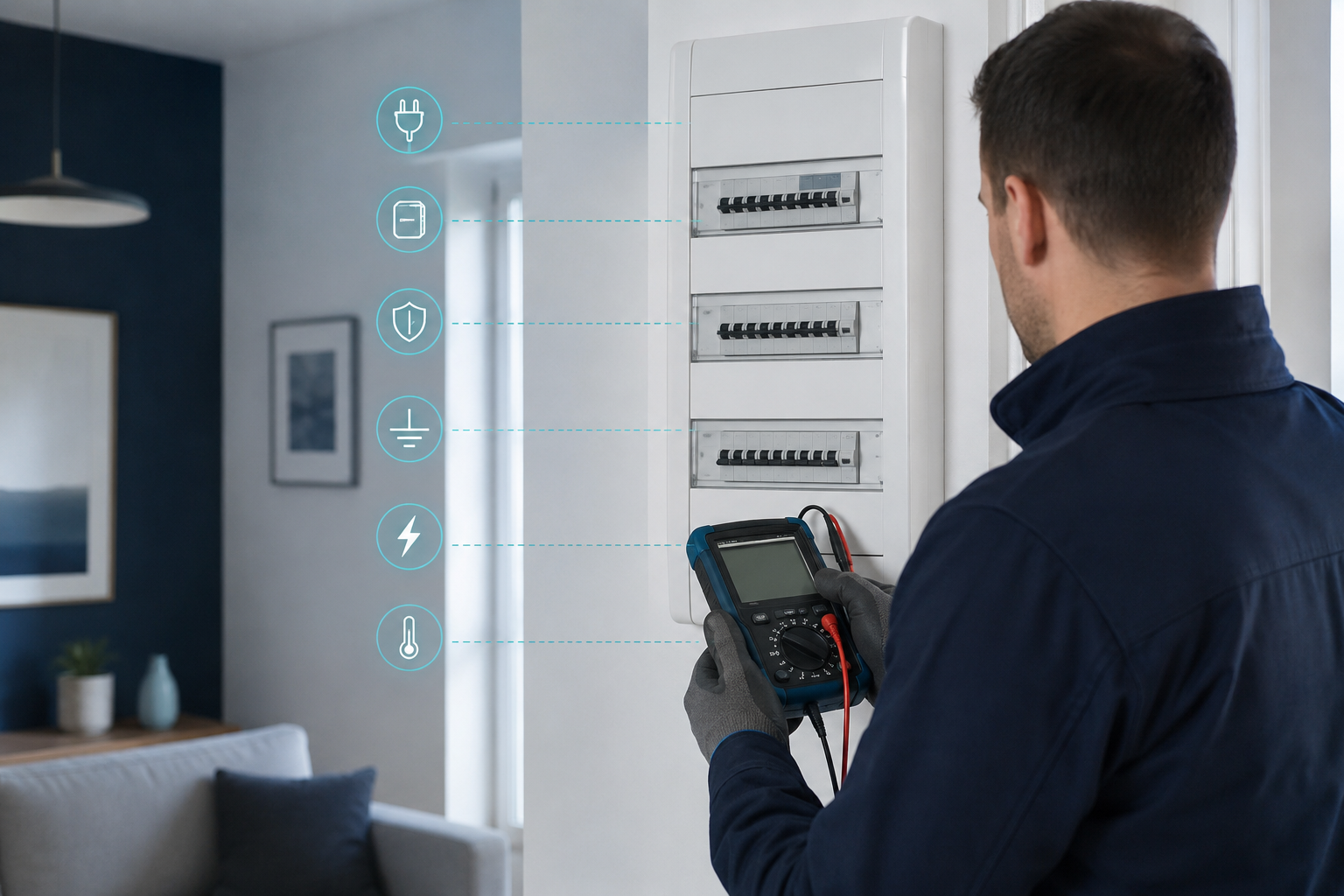 Visualisation pédagogique des principales zones examinées lors d'un diagnostic électrique