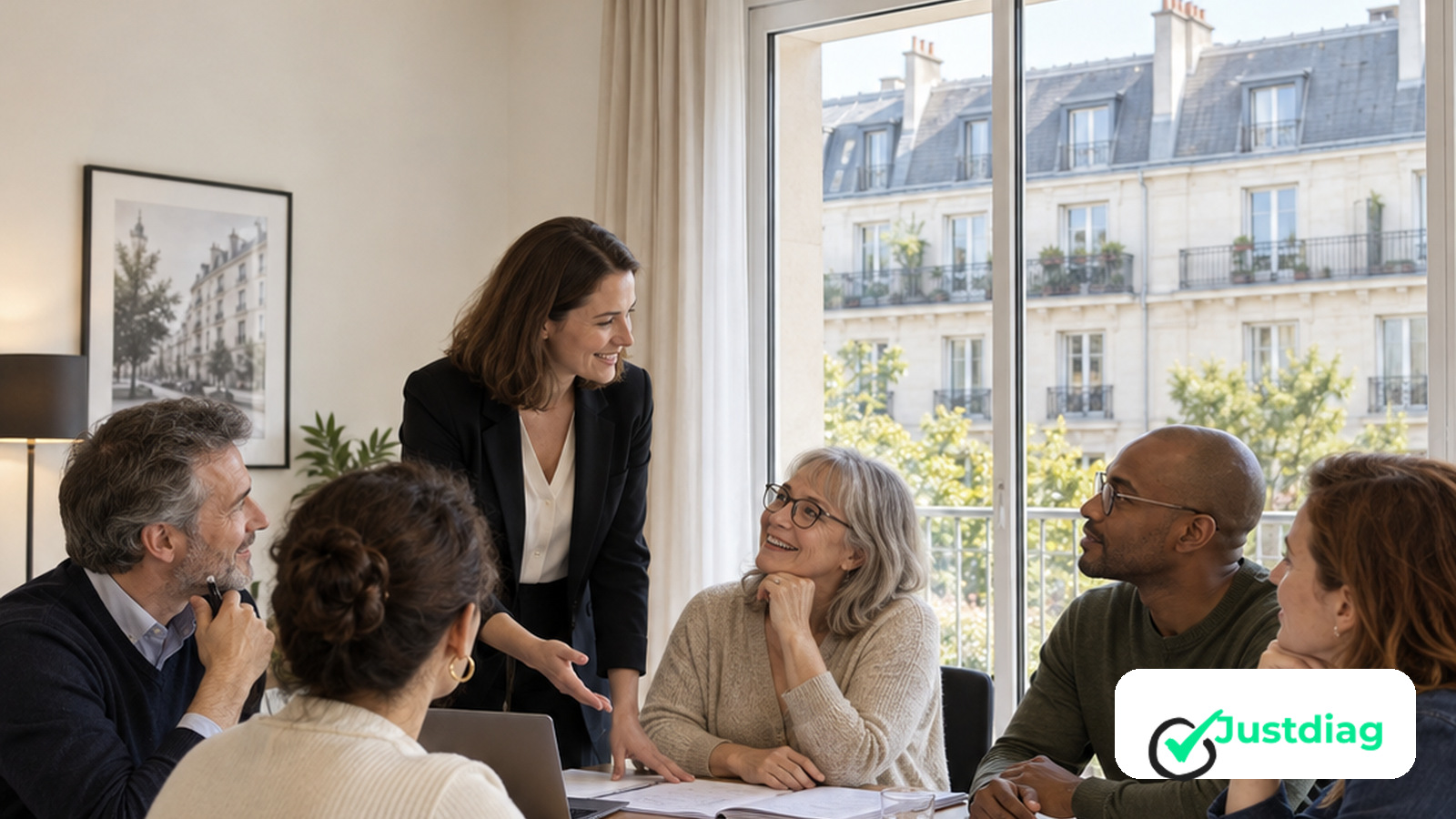 Assemblée générale d'une petite copropriété préparant le vote du DPE collectif