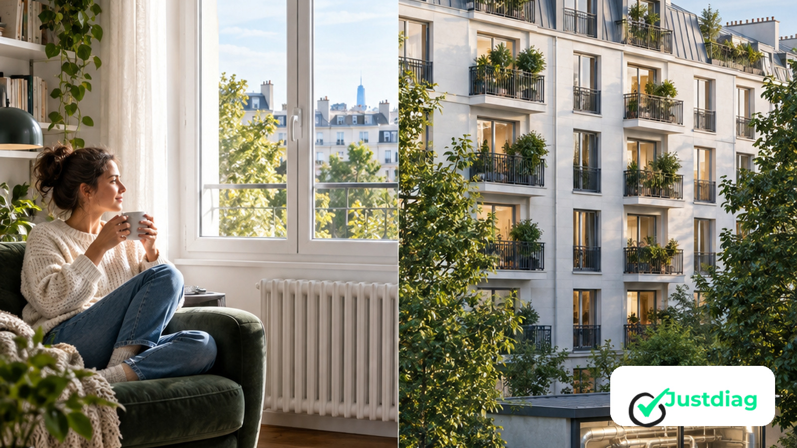 Comparaison visuelle entre le DPE d'un appartement et le DPE du bâtiment collectif