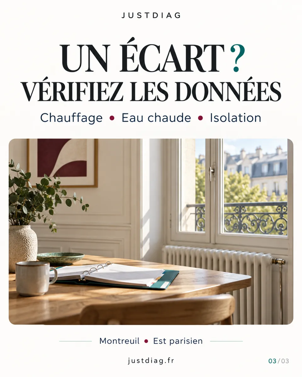 Illustration d&rsquo;un dossier dans un appartement : v&eacute;rifier les donn&eacute;es de chauffage, d&rsquo;eau chaude et d&rsquo;isolation.