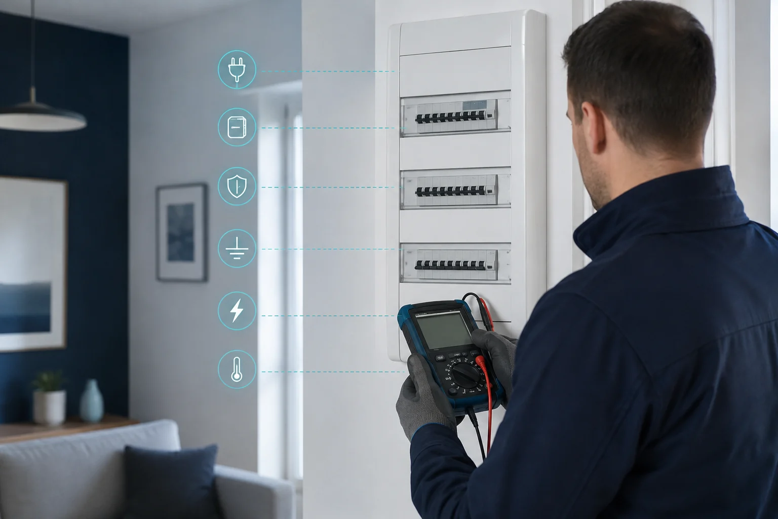 Visualisation pédagogique des principales zones examinées lors d'un diagnostic électrique