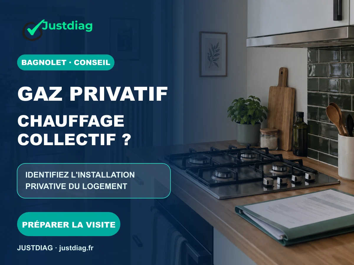 Cuisine d’un appartement à Bagnolet avec plaque de cuisson au gaz, radiateur et dossier préparé pour le diagnostic.